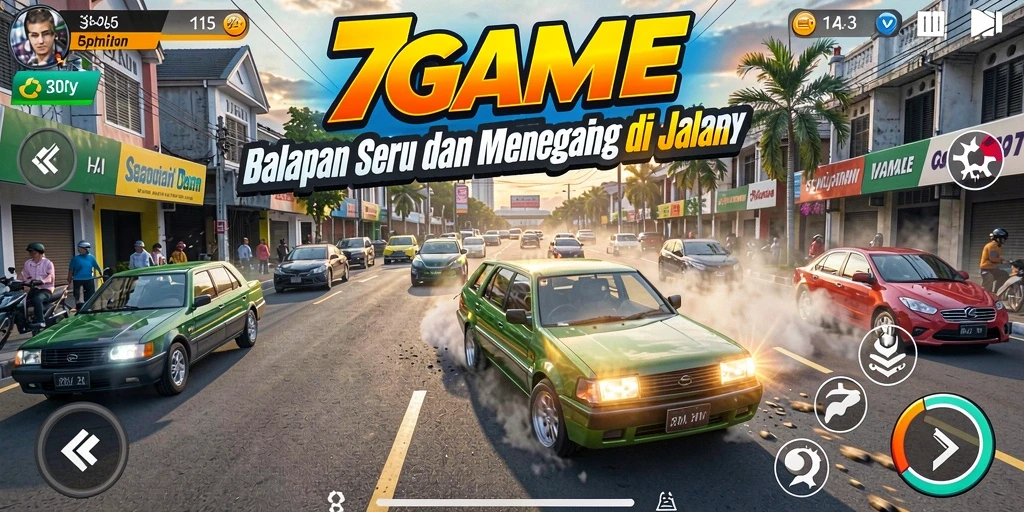 Tampilan gameplay balapan yang seru di 7GAME, penuh aksi dan kecepatan.