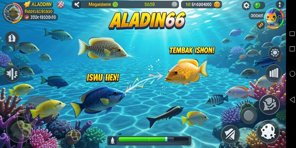 Tampilan gameplay seru ALADIN66 dengan ikan beragam dan grafis menawan.