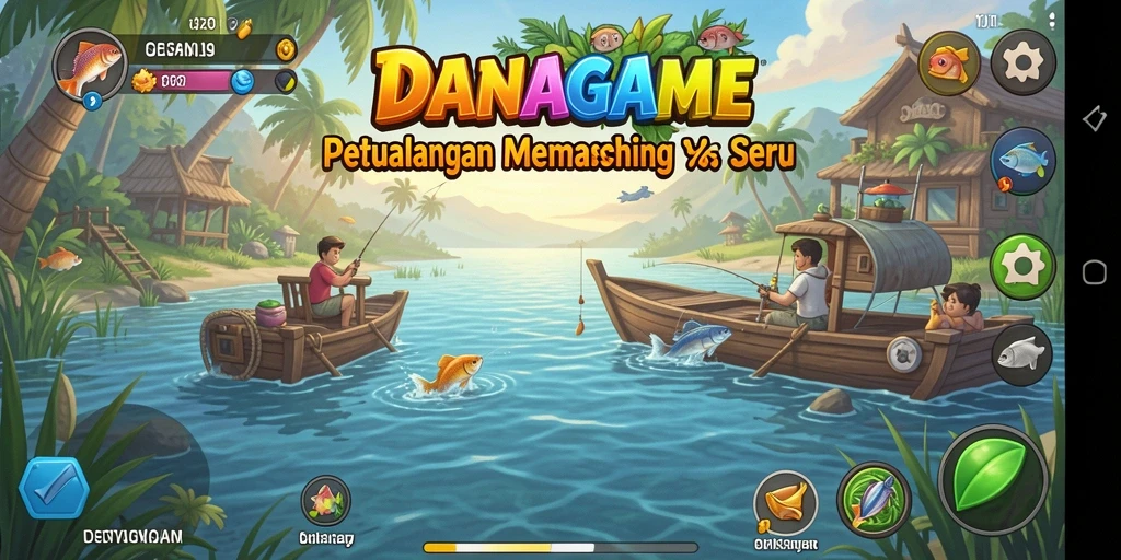 Gameplay DANAGAME menampilkan pengalaman memancing yang menarik dan beragam.