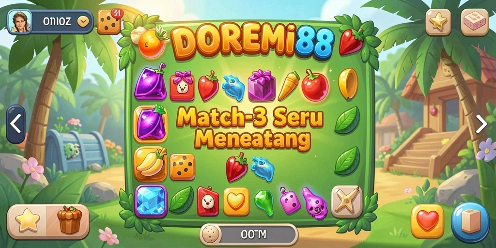 Tampilan menarik gameplay DOREMI88 dalam aksi Match-3.