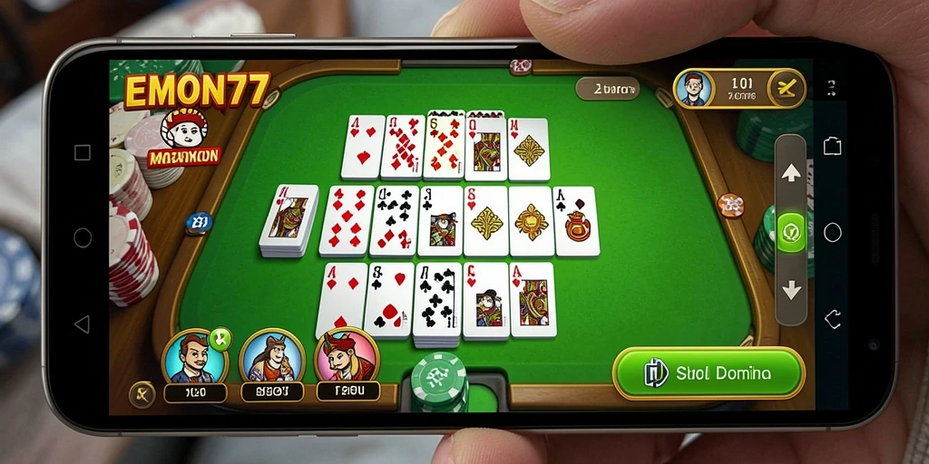 Screenshot gameplay EMON77 dengan tampilan Domino yang menarik.