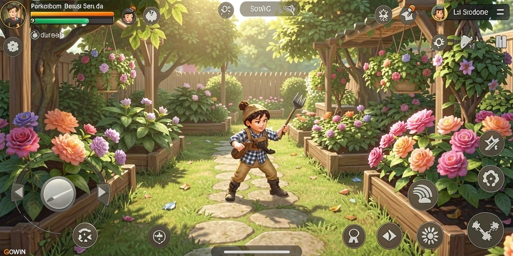 Screenshot GOWIN menampilkan aktivitas berkebun yang seru