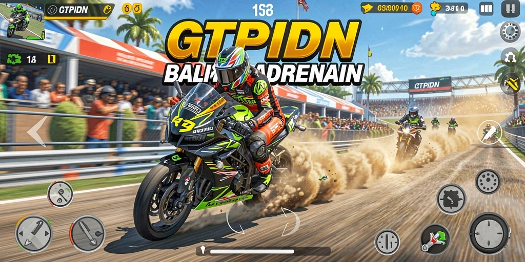 Gameplay GTPIDN yang seru dan mendebarkan saat balapan motor.