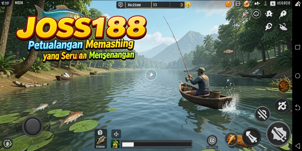 Tampilan gameplay JOSS188 menunjukkan keseruan memancing di berbagai lokasi.