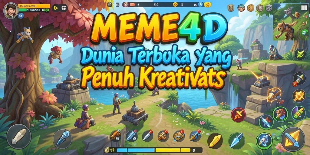 Tangkapan layar bermain MEME4D menunjukkan dunia yang luas dan kaya akan detail.