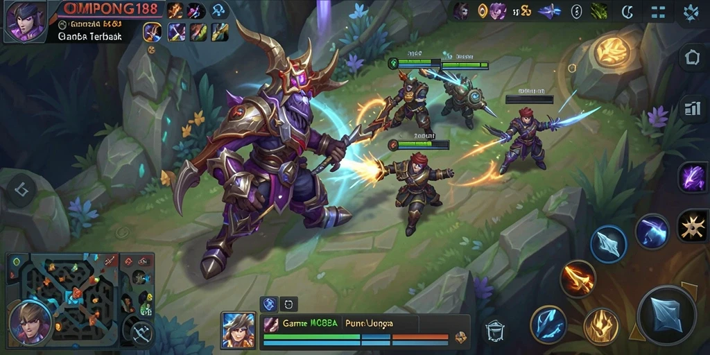 Screenshot OMPONG188 menampilkan aksi intens di arena MOBA.