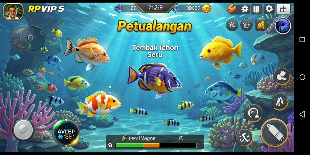 Screenshot gameplay RPVIP5 menunjukkan aksi menembak ikan yang seru.