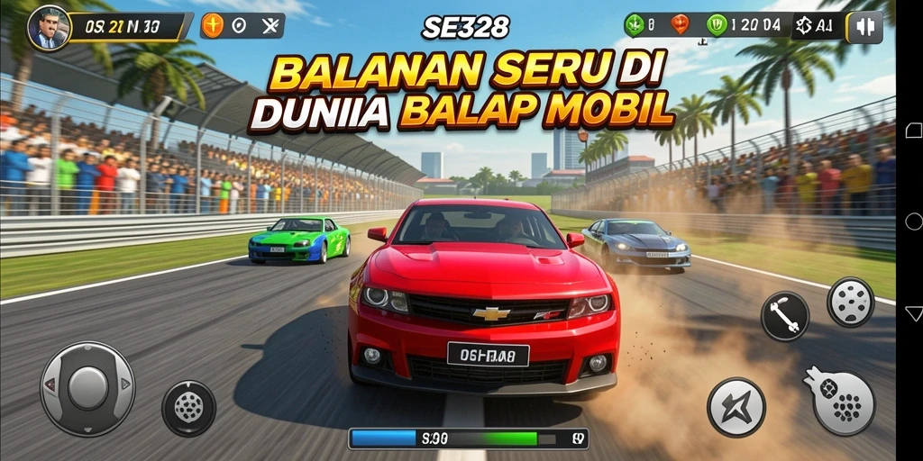 Tampilan gameplay balapan mobil yang mendebarkan di SE328.