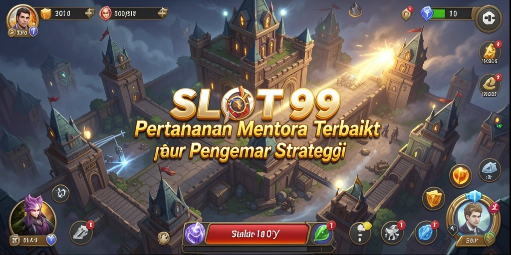 Tampilkan gameplay seru SLOT99 dengan menara strategis melawan musuh.