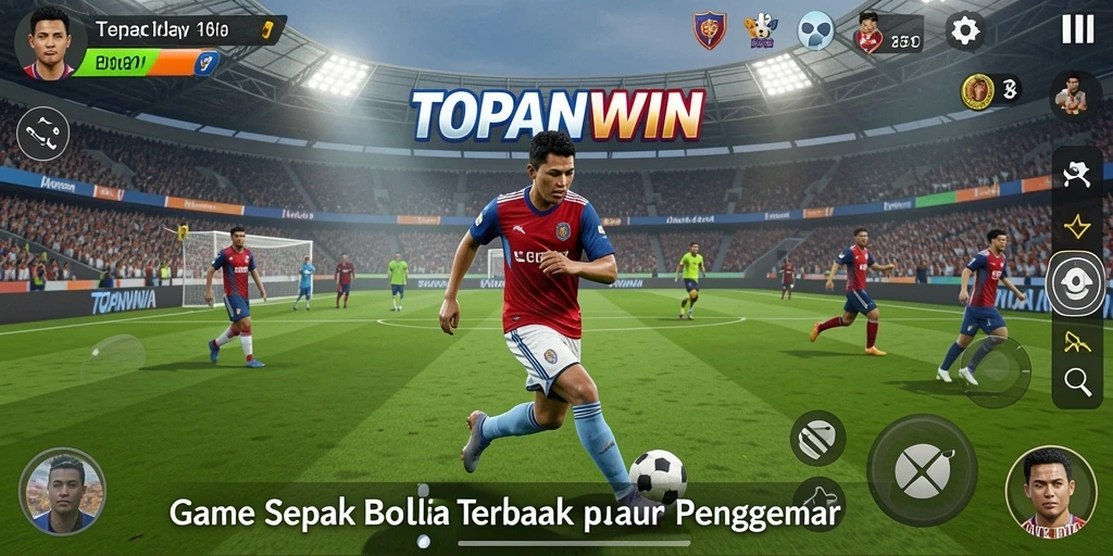 Tampilan gameplay seru di TOPANWIN dengan aksi sepak bola penuh ketegangan.