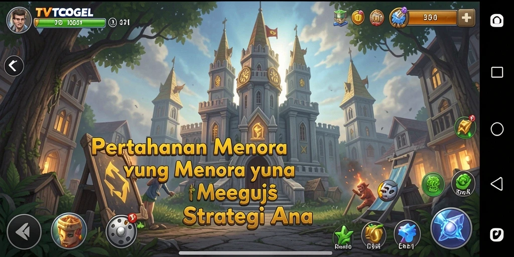 Tangkapan layar dari gameplay <strong>TVTOGEL</strong> menampilkan menara yang siap bertahan dari serangan.