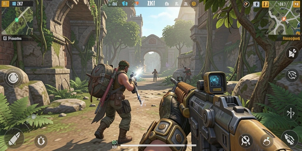 Screenshot gameplay ZK7 menampilkan aksi berintensitas tinggi.